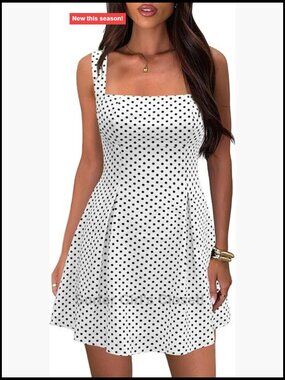 Women Eyelet Mini Dress Square Neck A-Line Cute Summer Backless Short Sundress